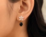 Crystal Flower Black Onyx Drop Earrings