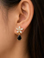 Gold Diamond Flower Stud Earrings