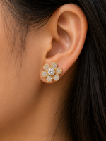 Gold Diamond Flower Stud Earrings