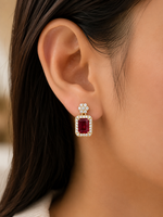 Ruby Emerald Cut Drop Earrings