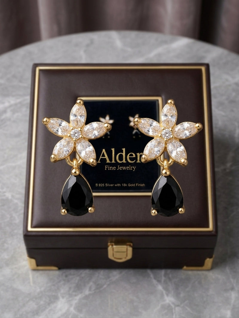 Gold Diamond Flower Stud Earrings