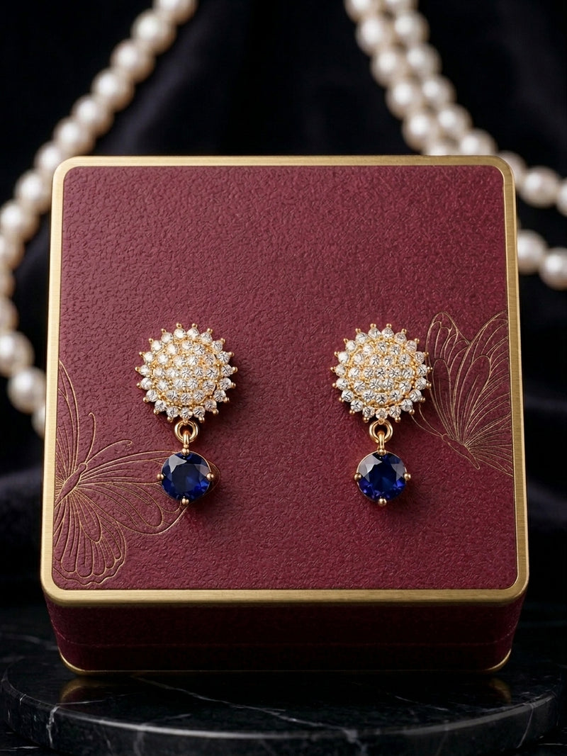 Gold Diamond Sapphire Drop Earrings