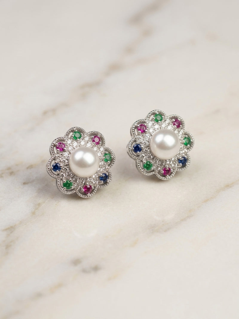Pearl Multicolour Gemstone Stud Set | Earrings