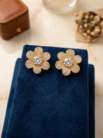 Gold Diamond Flower Stud Earrings