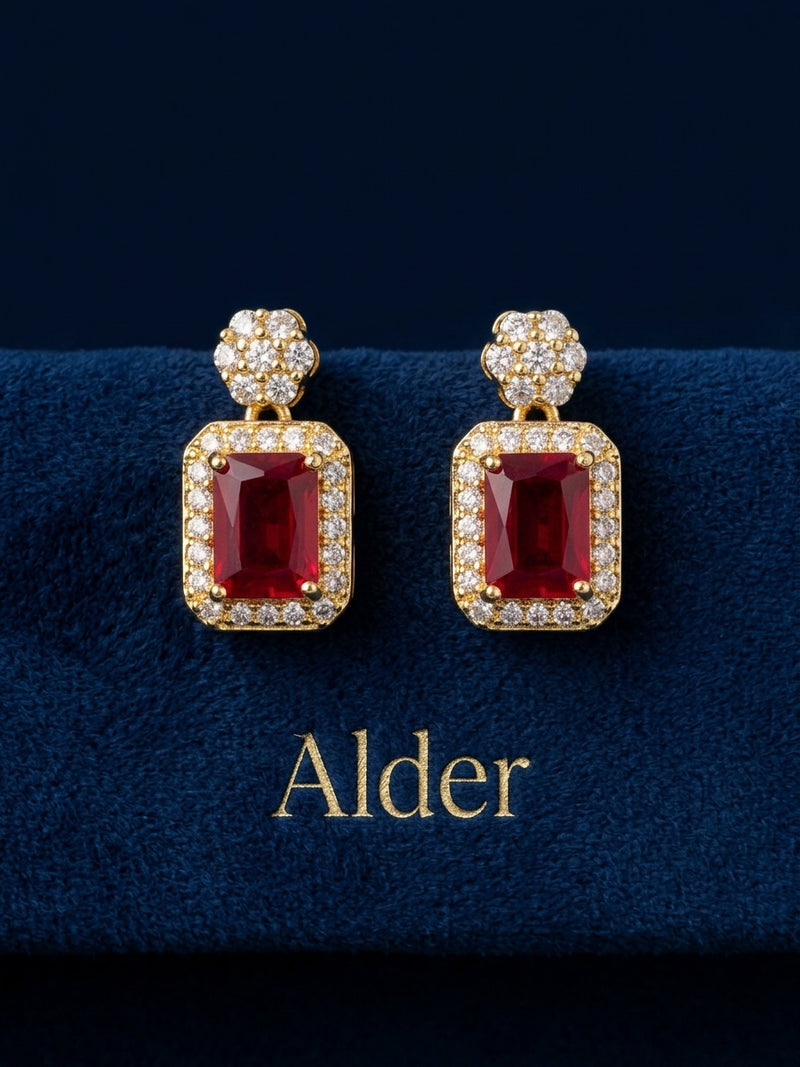 Ruby Emerald Cut Drop Earrings