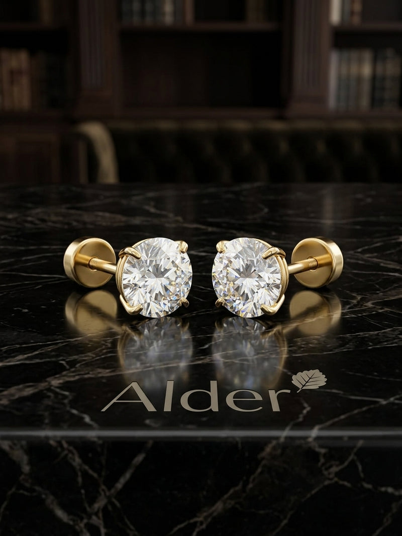 Gold Diamond Solitaire Stud Earrings