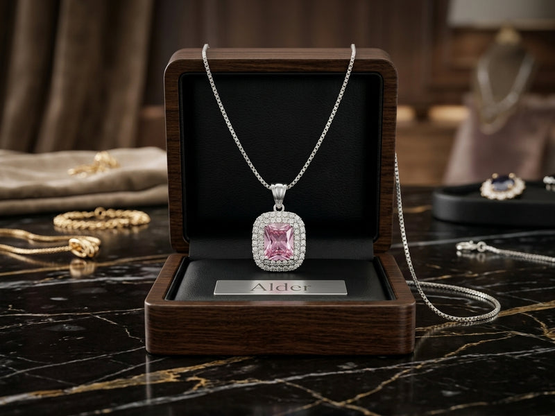 Imperial Sapphire Halo Gold Necklace