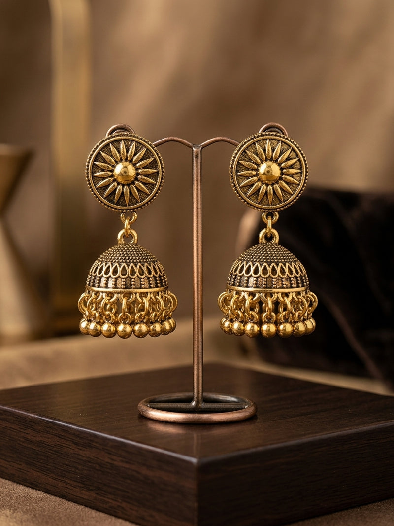 Antique Gold Sun Jhumka Earrings