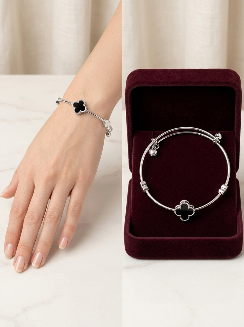 Alder Noir Clover Silver Bangle